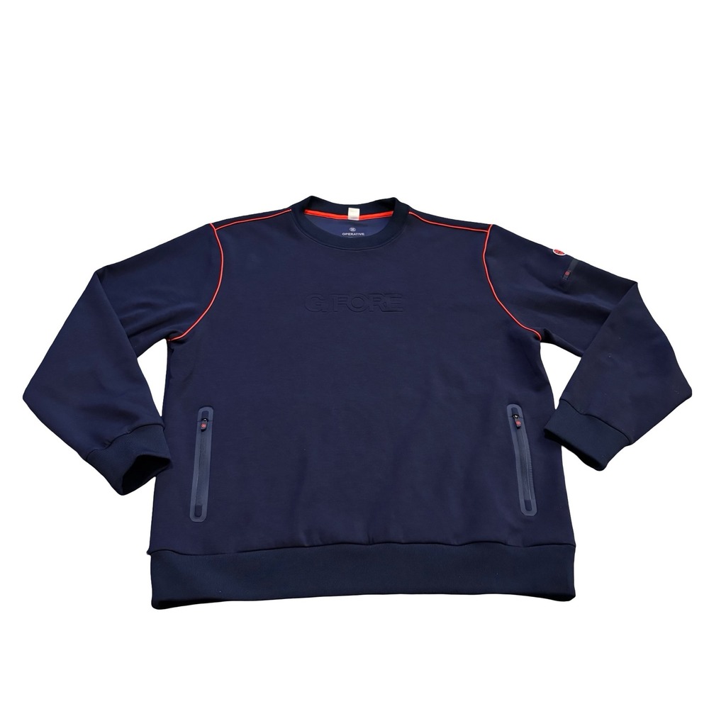 G/FORE Operative Navy Blue Red Piping Technical Golf Crewneck Sweatshirt Mens M‎